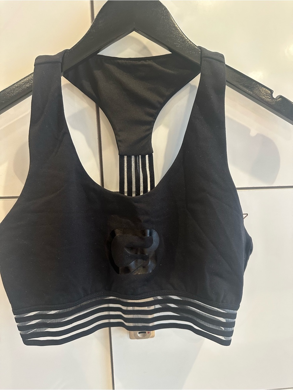 Cyclebar Black Racerback Sports Bra with Striped Elastic Band